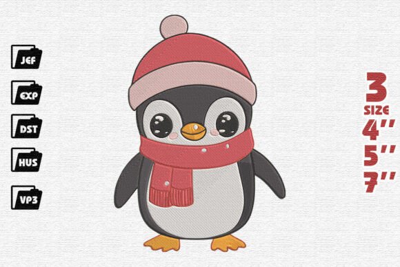 Adorable Winter Penguin with Beanie and Scarf Embroidery Design