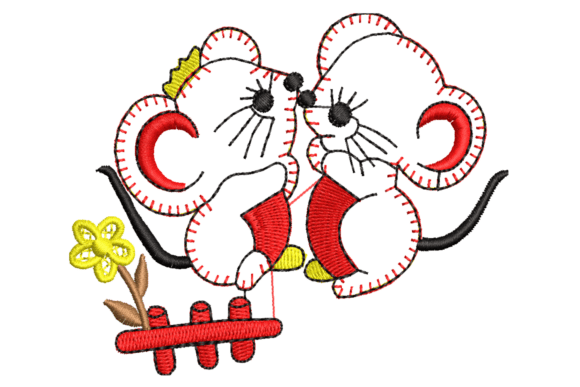 Cute Mouse Couple Machine Embroidery