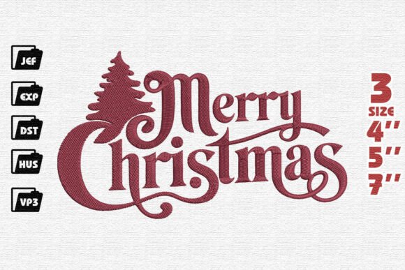 Elegant Merry Christmas with Tree Flourish Embroidery Design