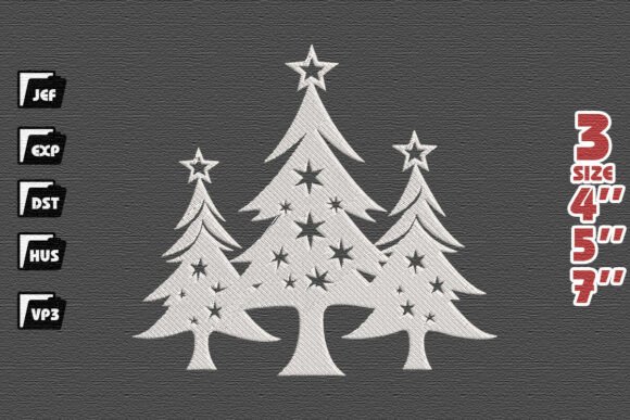 Elegant Starry Christmas Tree Forest Embroidery