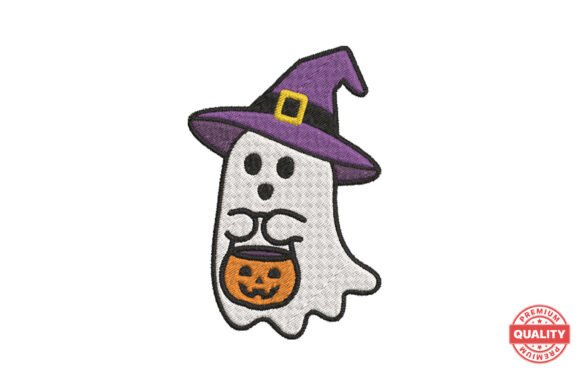 Ghost with Witch Hat Embroidery: A Seasonal Charm for Custom Gifts