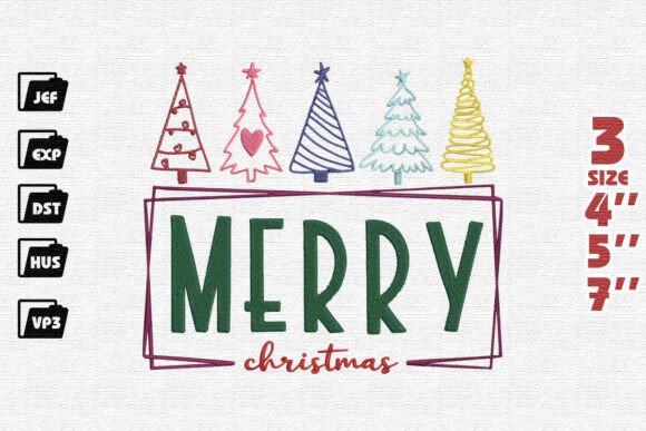 Modern Merry Christmas with Whimsical Trees Embroidery Design