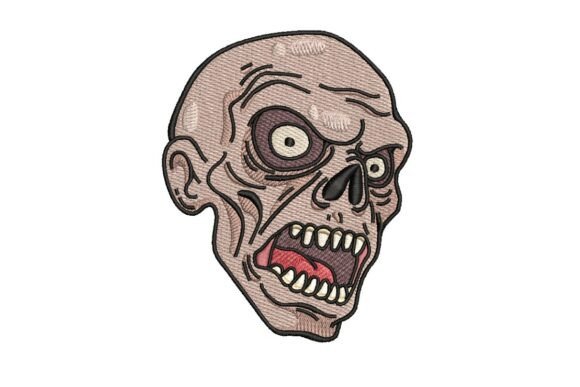 Snarling Zombie Head Halloween Embroidery Design