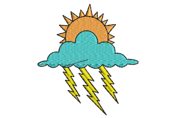 Sun and Lightning Cloud Embroidery
