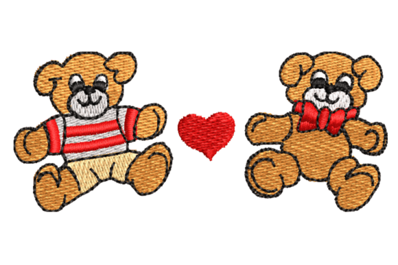 Two Teddy Bears with Heart Embroidery