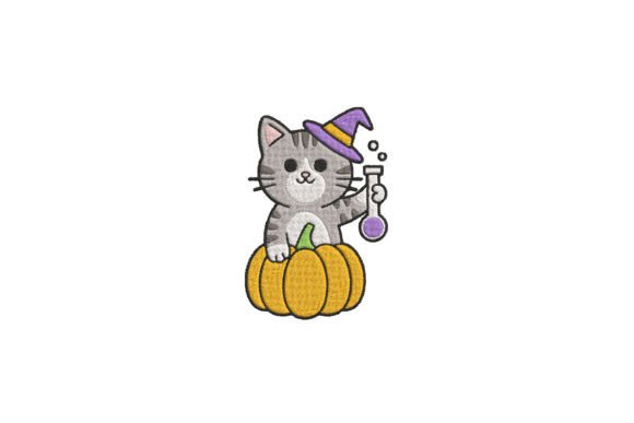 Witch Cat in Pumpkin Embroidery: A Playful, Versatile Design for Halloween Merch